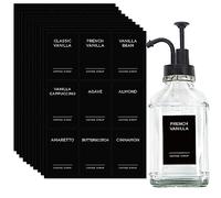 cdxhome 84 Coffee Syrup Labels - Caramel, Vanilla, Chocolate, Waterproof Stickers for Syrup Bottle & Dispenser, Coffee Bar Accessories Organization (Black)