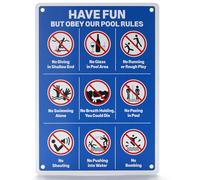 CDXHOME Swimming Pool Rules Metal Sign - “Have Fun But Obey Our Pool Rules”- Pool Warning Sign - Rust Free Aluminum, UV, Waterproof & Weather Resistant - 14 x 10 inch