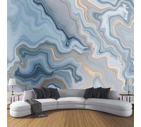 CDXNORA 3D Effect Photo Wallpaper Abstract Marble 300×210cm Mural Panoramic Wall Tapestry Swirl Texture Large Panoramic Photo Wallpaper Mural Bedroom Eco-Friendly Decoration,Blue