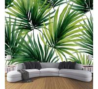 CDXNORA 3D Effect Photo Wallpaper Plant 300×210cm Mural Panoramic Wall Tapestry Watercolor Palm Leaves Large Panoramic Photo Wallpaper Mural Bedroom Eco-Friendly Decoration,White Green