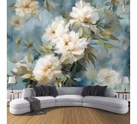 CDXNORA 3D Effect Photo Wallpaper Watercolor Flowers 350×256cm Mural Panoramic Wall Tapestry White Peony Branches Leaves Large Panoramic Photo Wallpaper Mural Bedroom Decoration,Light Blue