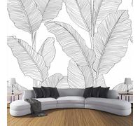 CDXNORA 3D Panoramic Custom Wallpaper Mural Art Pattern,White 350×256cm,Line Banana Leaf Plant Wallpaper Mural, Living Room, Bedroom, Office Home Decoration