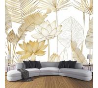 CDXNORA 3D Panoramic Custom Wallpaper Mural Line Art Pattern,White Gold 150×105cm,Golden Thread Plants and Flowers Wallpaper Mural, Living Room, Bedroom, Office Home Decoration