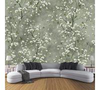 CDXNORA 3D Panoramic Custom Wallpaper Mural Plants and Flowers Pattern,Sage 250×175cm,White Flower Branches Wallpaper Mural, Living Room, Bedroom, Office Home Decoration