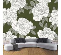 CDXNORA 3D Panoramic Custom Wallpaper Mural Simple Flowers Pattern,Sage Green 400×280cm,White Rose Peony Wallpaper Mural, Living Room, Bedroom, Office Home Decoration