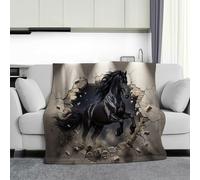 CDXNORA A Fine Horse Breaks Through The Wall Print Throw Blanket, Soft Cozy Flannel Couch Bed TV Black Blanket, Warm Fluffy Surrealism Blankets, for Couch Bed Chairs car Home Travel 130x150 cm
