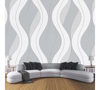 CDXNORA Abstract Geometry Silk Photo Wallpaper Mural 400×280cm (WxH), Gray Curved Lines Photo Mural Bedroom Living Room Children's Room TV Sofa Background Wall Shop Decoration, Light Gray