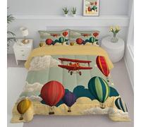 CDXNORA Airships Hot Air Balloons Printed Quilt Set King, Soft Breathable Retro Cartoon Coverless Duvet, All Season Anti Allergy Reversible Colorful Quilted Quilt - Microfiber Bedding Set 240x220 cm