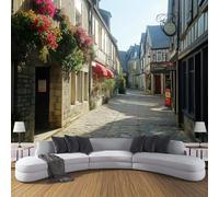CDXNORA Architectural Scenery Panoramic Wallpaper Mural, 200×140cm Wall Poster Small Town Streets Photo Wallpaper 3D Effect,Beige Silk Mural - Poster Decoration for Bedroom Living Room Corridor