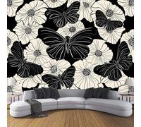CDXNORA Art Mural Wallpaper Butterfly Flowers Non-Woven Wall Mural Decoration Poster Picture Photo Wallpaper 300×210cm Black and White Paper for Home Living Room Kids Bedroom Kitchen