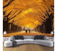 CDXNORA Autumn Scenery Silk Wallpaper Murals, Orange Bedroom Wallpaper, Ginkgo Tree in The Park Wall Paper for Living Room, Not Self Adhesive Wall Paper, Large Mural & Room Decor 350×256cm