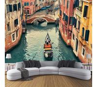 CDXNORA Beautiful Landscape Panoramic Wallpaper Mural, 300×210cm Wall Poster Street Canal Building Photo Wallpaper 3D Effect,Red Green Silk Mural - Poster Decoration for Bedroom Living Room Corridor