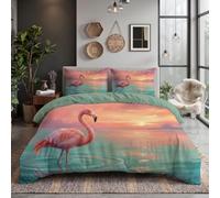 CDXNORA Beautiful Scenery Bedding King Size Pale Blue Duvet Cover Set | Flamingos At Sunset Over The Sea Bedding Set, 1 Reversible Duvet Cover With 2 Pillowcases, Quilt Cover Soft Touch