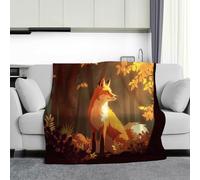 CDXNORA Cartoons Wild Animals Throw Blanket, Super Soft Warm Flannel Forest Fox Print Blanket for Kids Adults, Versatile Orange Color Blankets for Home Bedroom Sleepovers & Camping 70x100 cm