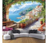 CDXNORA Coastal Scenery Silk Wallpaper Murals, Green Bedroom Wallpaper, Port City Wall Paper for Living Room, Not Self Adhesive Wall Paper, Large Mural & Room Decor 350×256cm