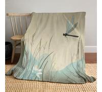 CDXNORA Dragonfly Grass Print Blanket, Super Soft Flannel Chinese Ink Painting Style Throw Blankets, Warm Fluffy Light Blue Blankets, for Crib Bed Couch Chair Living Room Travel Outdoor 220x240 cm