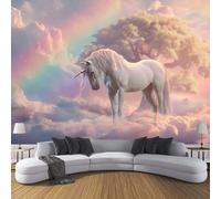 CDXNORA Dream Mural Wallpaper Rainbow White Horse Non-Woven Wall Mural Decoration Poster Picture Photo Wallpaper 250×175cm Colorful Paper for Home Living Room Kids Bedroom Kitchen