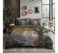 CDXNORA Dreamy Natural Scenery Bedding King Size Golden Yellow Duvet Cover Set | Giant Tree Waterfall By The Lake Bedding Set, 1 Reversible Duvet Cover With 2 Pillowcases, Quilt Cover Soft Touch