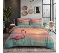 CDXNORA Dreamy Scenery Bedding King Size Pale Blue Duvet Cover Set | Sea Flamingos Bedding Set, 1 Reversible Duvet Cover With 2 Pillowcases, Quilt Cover Soft Touch