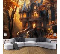 CDXNORA Fantasy Forest Panoramic Wallpaper Mural, 400×280cm Wall Poster Castle Architecture Photo Wallpaper 3D Effect,Orange Silk Mural - Poster Decoration for Bedroom Living Room Corridor
