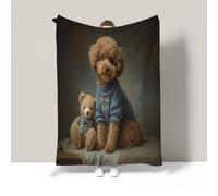 CDXNORA Flannel Throw Blanket 180x200 cm, Poodle Little Bear Print Lightweight Brown Blanket, Cozy Warm Realistic Pets All Season Travel Blankets, for Boys Girls Bedroom Living Rooms Sofa Beds