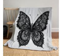 CDXNORA Flannel Throw Blanket 70x100 cm, Butterfly Pattern Print Lightweight Black Blanket, Cozy Warm Art Deco Style All Season Travel Blankets, for Boys Girls Bedroom Living Rooms Sofa Beds