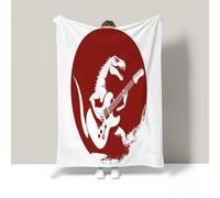 CDXNORA Flannel Throw Blanket, Cartoon Rock Soft Warm Bed Bedding Red Throw Blankets, Lightweight Fuzzy Dinosaurs Electric Guitar Print Blanket, for Couch Sofa Home Living Room Decor 70x100 cm