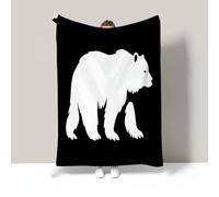 CDXNORA Flannel Throw Blanket, Minimalism Wildlife Soft Warm Bed Bedding White Throw Blankets, Lightweight Fuzzy Bear Silhouette Print Blanket, for Couch Sofa Home Living Room Decor 180x200 cm
