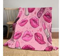 CDXNORA Flannel Throw Blanket, Sweet Cute Cartoon Soft Warm Bed Bedding Pink Throw Blankets, Lightweight Fuzzy Lipstick Lips Print Blanket, for Couch Sofa Home Living Room Decor 220x240 cm