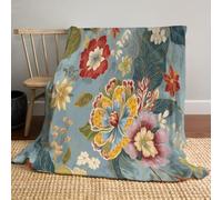 CDXNORA Flowers Green Leaves Printed Blanket, Retro Art Deco Throw Blanket Soft Cozy, Warm Flannel Bedding Colorful Blankets, for Girls Kids Adults Bedroom Living Rooms Couch Travel 180x200 cm