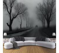 CDXNORA Foggy Landscape 3D Effect Photo Wallpaper 350×256cm Tree Road Mural Panoramic Wall Grey Large Panoramic Photo Wallpaper for Living Room, Bedroom, Office and Kids Room