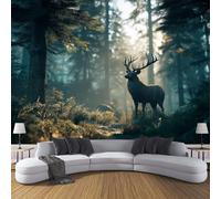 CDXNORA Forest SceneryPhoto Wallpaper 150×105cm - Dark Blue Wall Mural Deco Premium Silk Trees Deer Print Wallpaper for Living Room - Home Decoration Bedroom Kitchen Wall Paper
