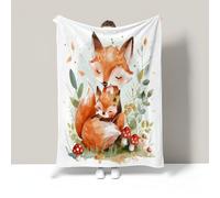 CDXNORA Fox Mushroom Printed Blanket, Warm Cozy Cartoon Animals Throw Blanket Soft Cozy, Warm Flannel Bedding Orange Color Blankets, for Girls Kids Adults Bedroom Living Rooms Couch Travel 130x150 cm