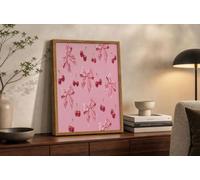 CDXNORA Frameless Cherry Bow Canvas Wall Art, Cute Sweet Artwork Prints for Walls, Pink Canvas Wall Art Decoration for Living Room Bedroom Hallway or Entryway 16X24in