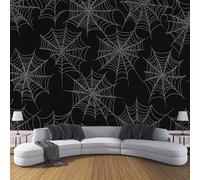 CDXNORA Halloween Silk Mural Wallpaper, 350×256cm Spider Web Texture Bedrooms Murals, Blackwhite Wall Mural 3D Effect Art Poster Decor Wall Decoration Paper Poster for Living Room