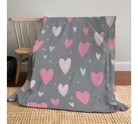 CDXNORA Hand-Drawn Heart Shape Print Blanket, Super Soft Flannel Simple And Romantic Style Throw Blankets, Warm Fluffy Pink Blankets, for Crib Bed Couch Chair Living Room Travel Outdoor 180x200 cm