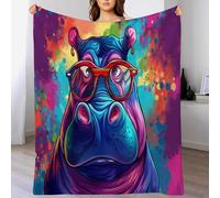 CDXNORA Hippo Wearing Glasses Print Blanket, Super Soft Flannel Cute Cartoon Animals Throw Blankets, Warm Fluffy Colorful Blankets, for Crib Bed Couch Chair Living Room Travel Outdoor 70x100 cm