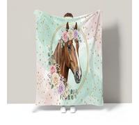 CDXNORA Horses Roses Printed Blanket, Watercolor Romance Throw Blanket Soft Cozy, Warm Flannel Bedding Brown Blankets, for Girls Kids Adults Bedroom Living Rooms Couch Travel 130x150 cm