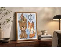 CDXNORA Little Bear Fox Canvas Wall Art, Cartoons Animals Unframed Canvas Decorative Paintings, Brown Wall Art Poster Artwork for Living Room Hallway or Stairs Walls Decor 32x47in