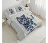 CDXNORA Microfiber King Quilted Quilt, Soft Lightweight Cat Ink Splash Printed Pattern Reversible Cute Cartoon Coverless Duvet with Pillowcase, Easy Care Colorful Quilt for All Season 240x220 cm