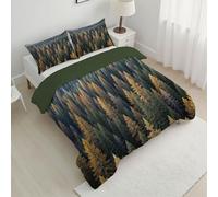 CDXNORA Microfiber Single Quilted Quilt, Soft Lightweight Autumn Forest Pine Trees Printed Pattern Reversible Natural Scenery Coverless Duvet with Pillowcase, Easy Care Yellow-Green Quilt 140x200 cm