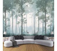 CDXNORA Misty ForestPhoto Wallpaper 350×256cm - Blue-Green Wall Mural Deco Premium Silk Trees Deer Print Wallpaper for Living Room - Home Decoration Bedroom Kitchen Wall Paper