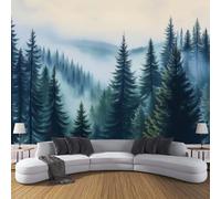 CDXNORA Misty Landscape Silk Wallpaper Murals, Dark Blue Bedroom Wallpaper, Forest Trees Wall Paper for Living Room, Not Self Adhesive Wall Paper, Large Mural & Room Decor 350×256cm