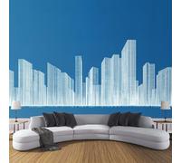 CDXNORA Modern Architecture Silk Mural Wallpaper, 350×256cm Skyscraper Bedrooms Murals, Blue Wall Mural 3D Effect Art Poster Decor Wall Decoration Paper Poster for Living Room