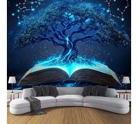 CDXNORA Mystical Arts Panoramic Wallpaper Mural, 350×256cm Wall Poster Ancient Oak Photo Wallpaper 3D Effect,Dark Blue Silk Mural - Poster Decoration for Bedroom Living Room Corridor