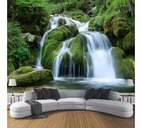 CDXNORA Natural Beauty 3D Effect Photo Wallpaper 350×256cm Forest Rock Waterfall Mural Panoramic Wall Green Large Panoramic Photo Wallpaper for Living Room, Bedroom, Office and Kids Room