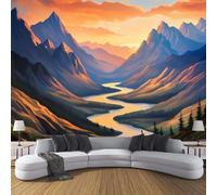 CDXNORA Natural Beauty Silk Wallpaper Murals, Blue Orange Bedroom Wallpaper, Sunrise Mountains Wall Paper for Living Room, Not Self Adhesive Wall Paper, Large Mural & Room Decor 350×256cm