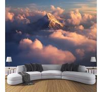 CDXNORA Natural Landscape Panoramic Wallpaper Mural, 400×280cm Wall Poster Cloudy Mountain Peaks Photo Wallpaper 3D Effect,Blue Pink Silk Mural - Poster Decoration for Bedroom Living Room Corridor