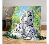 CDXNORA Nature Wildlife Blanket 150x200 cm, Tiger Green Plants Printed Super Soft Throw Blanket, Lightweight Fluffy Flannel Black White Blankets, for Bedding Chair Sofa Home Office Travel