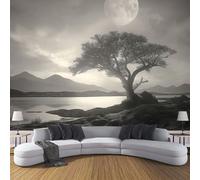 CDXNORA Night Scenery 3D Effect Photo Wallpaper 350×256cm Ancient Trees River Water Mural Panoramic Wall Light Gray Large Panoramic Photo Wallpaper for Living Room, Bedroom, Office and Kids Room